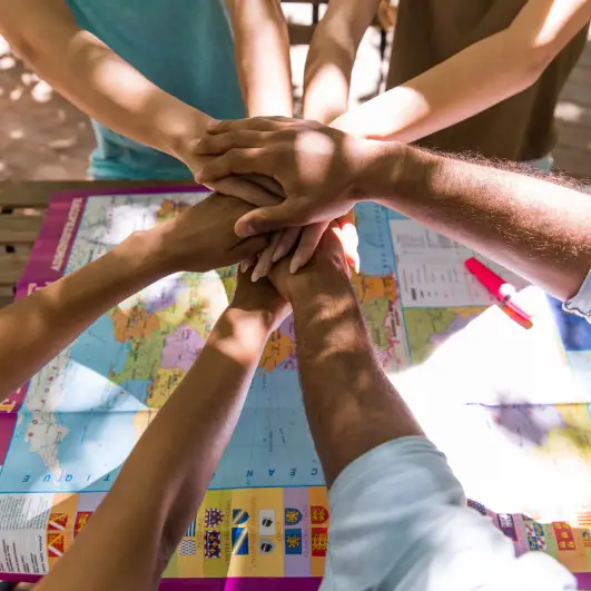 Cropped picture of young multiethnic friends team